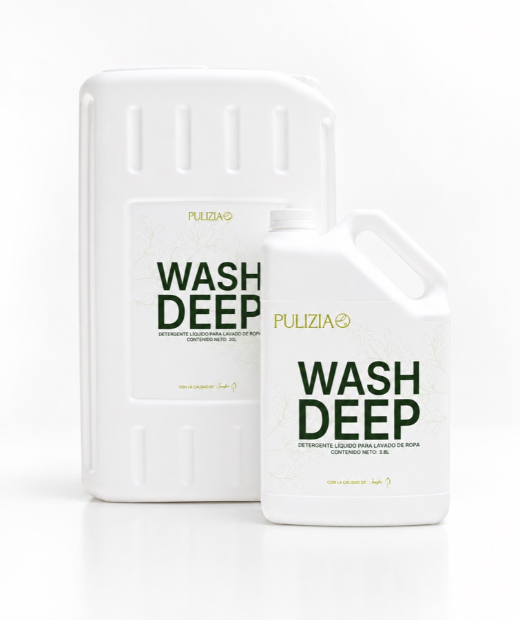 WASH DEEP — Detergente líquido para lavado de ropa Pulizia, presentación galón y caneca